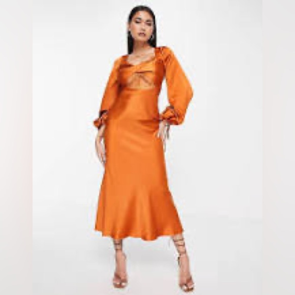ASOS DESIGN bias satin long sleeve midi dress